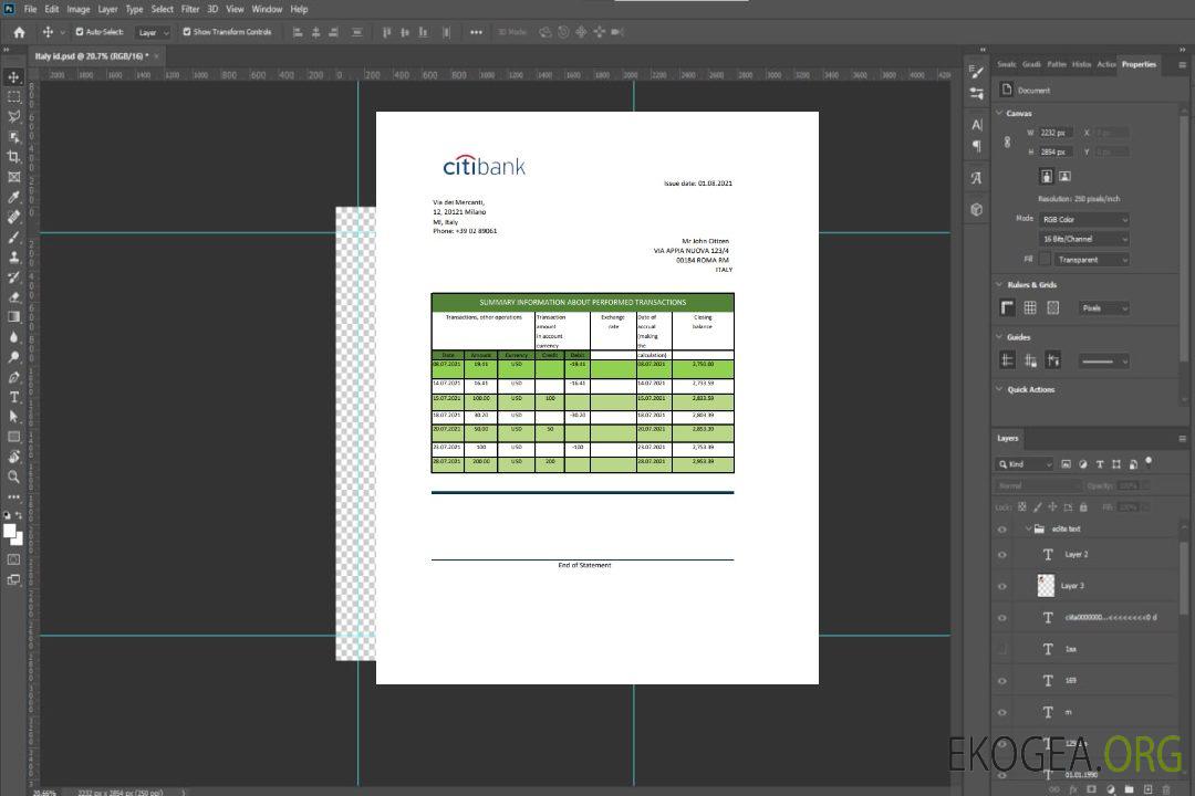Italie Citibank excel pdf template